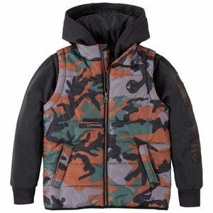 NWT Timberland Boys Quilted Fleece Camo Hybrid Hooded Zip Jacket
